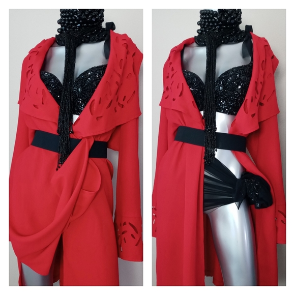 "FIRE" Open Front Kimono Oversized Shawl Collar Eyelet Details Grandma Chic - Picture 9 of 12